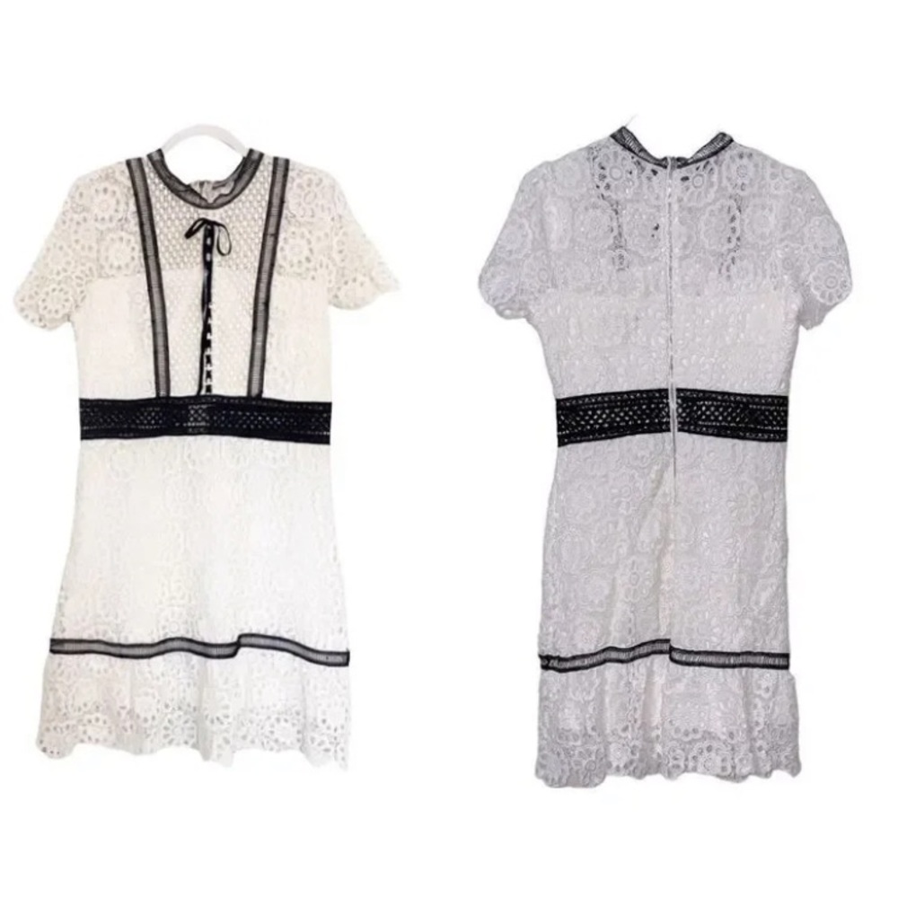 Aqua Crochet White Floral Mini Dress Lace Up